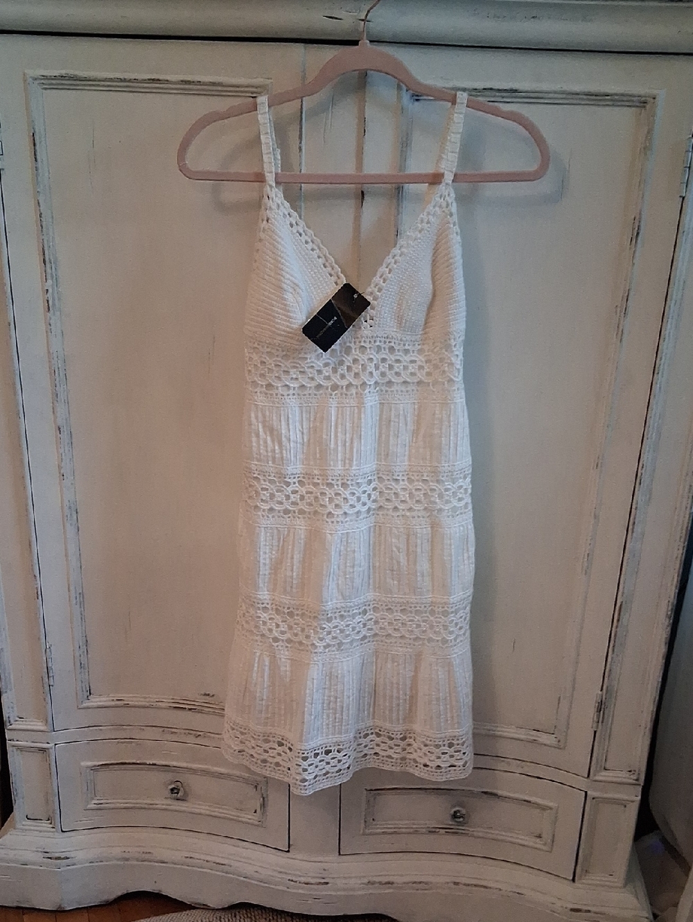 Nwt BCBGMaxAzria Boho White Tiered Crochet Dress